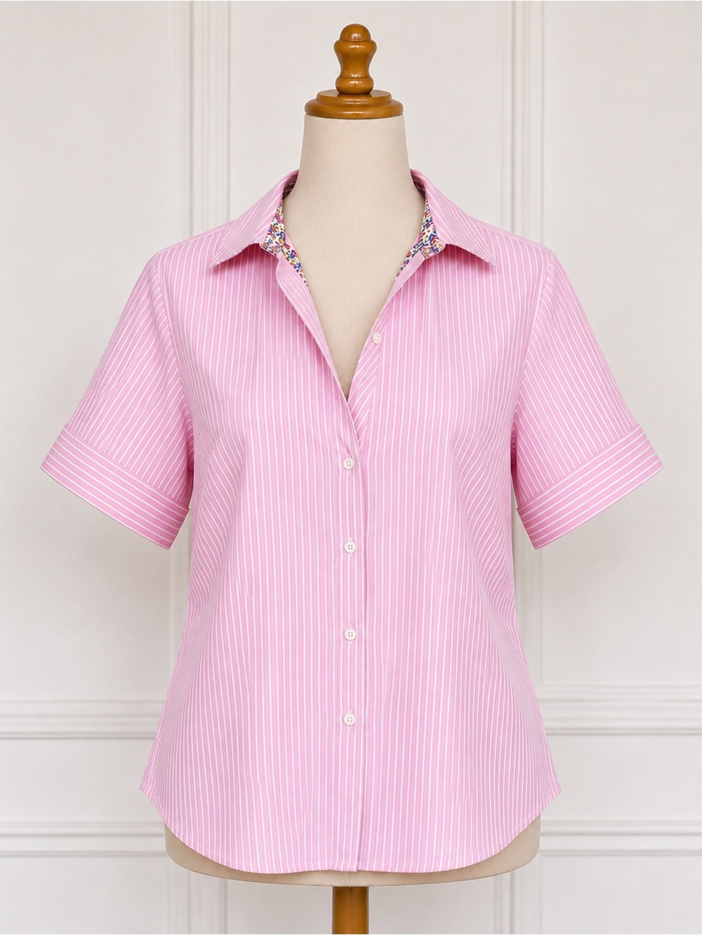 Talbots Pink Striped Short Sleeve Shirt with floral color and sleeve SZ 14W